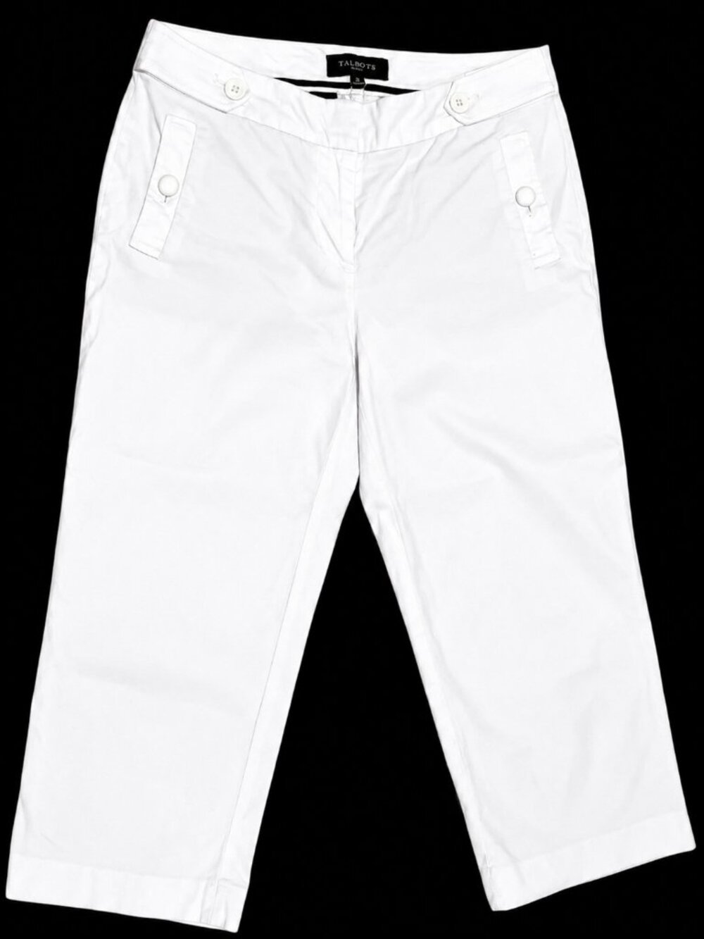 Talbots White Cotton Capri Pants w/ Button Front Pockets | Size 2P